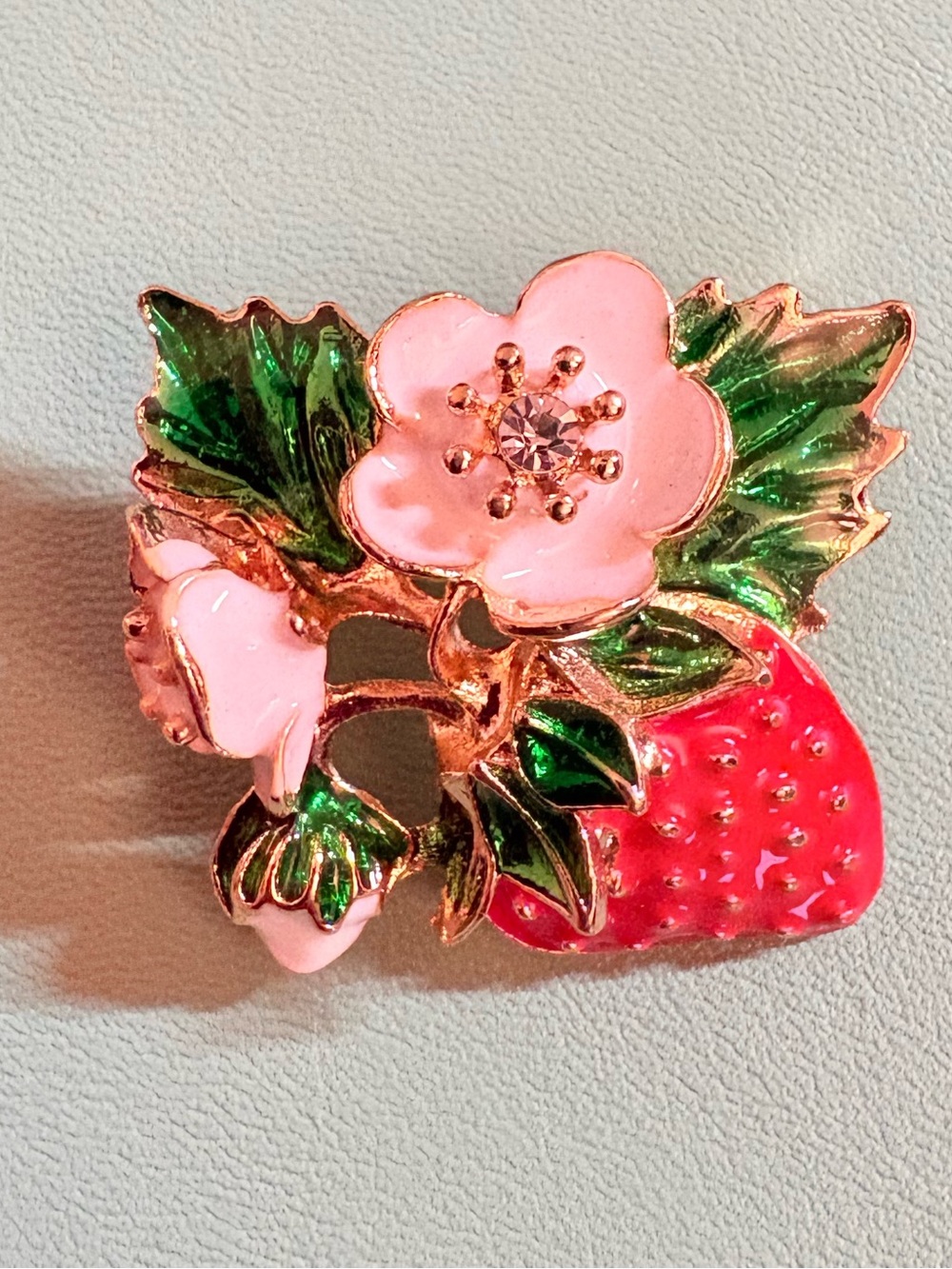 Fashionable Strawberry Enamel w/White Flowers Brooch - Women Accessories